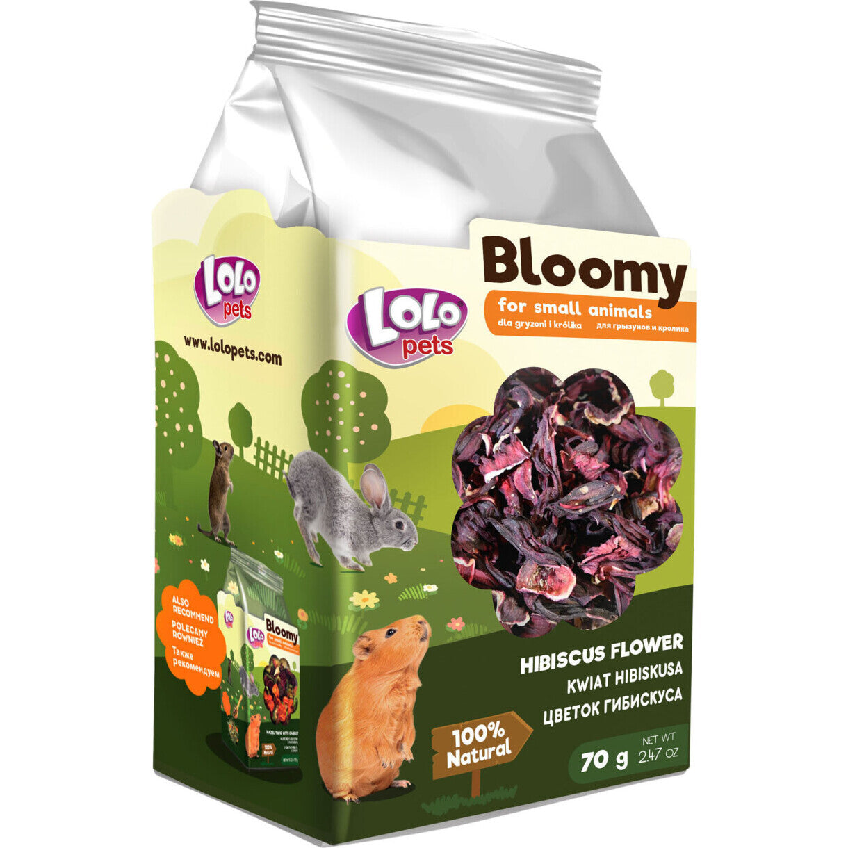 70 gr Lolo Bloomy Snack mit Hibiskusblüten für Kaninchen und Nager
