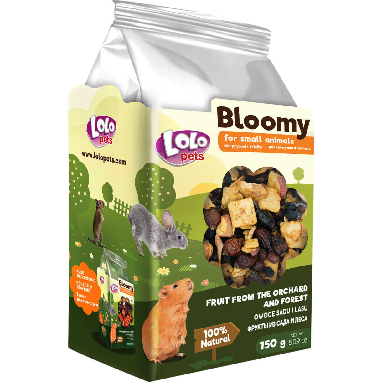 150 gr Lolo Bloomy Snack mit Obst und Waldfrüchten für Kaninchen und Nager