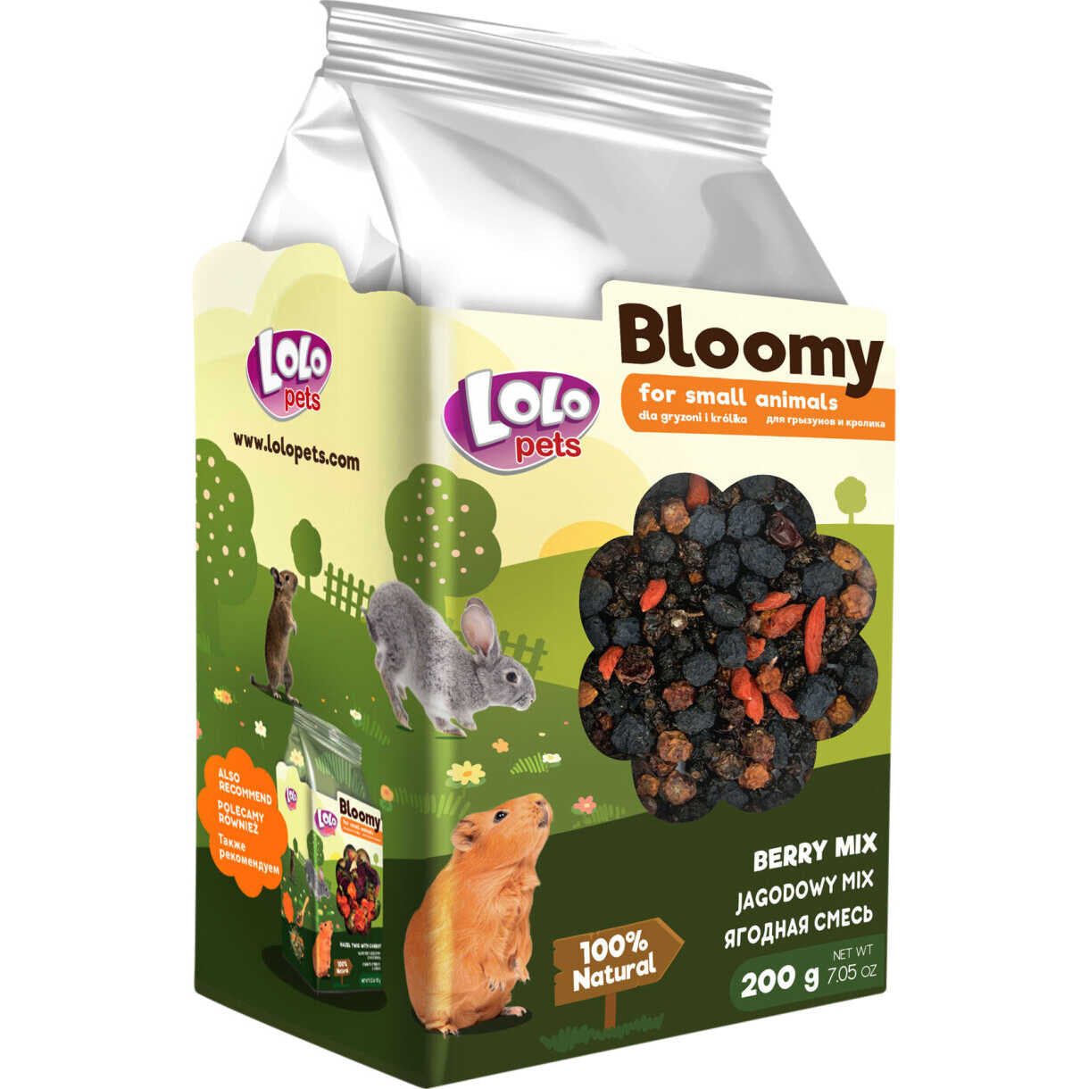 200 gr Lolo Bloomy Snack mit Heidelbeermischung für Kaninchen und Nagetiere