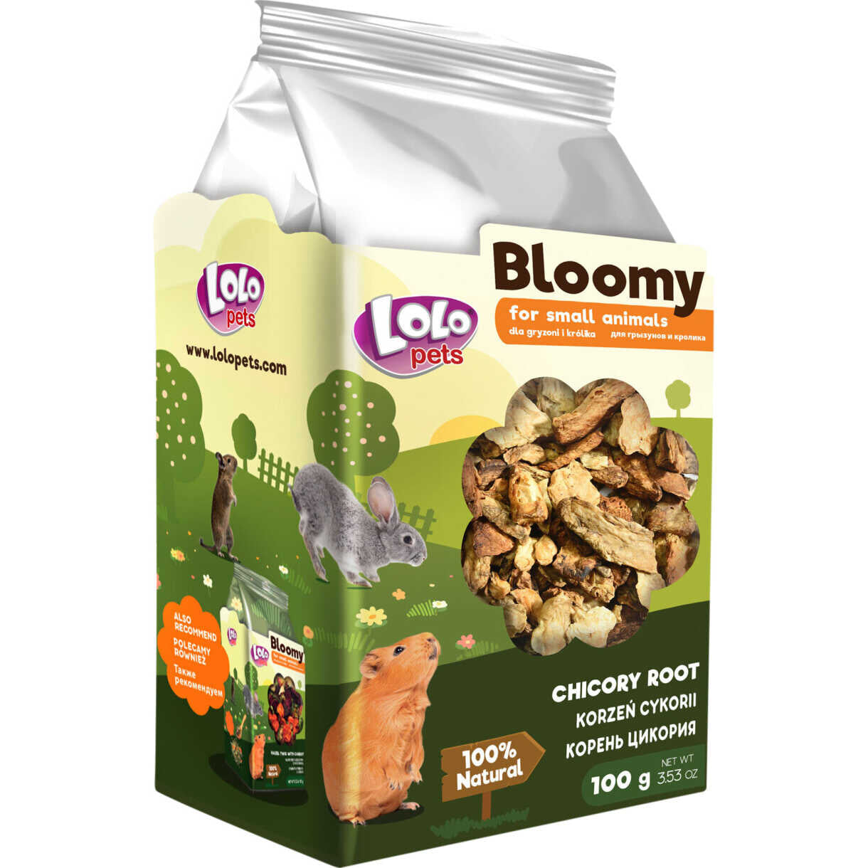 100 gr Lolo Bloomy Snack mit Zichorienwurzel für Kaninchen und Nagetiere