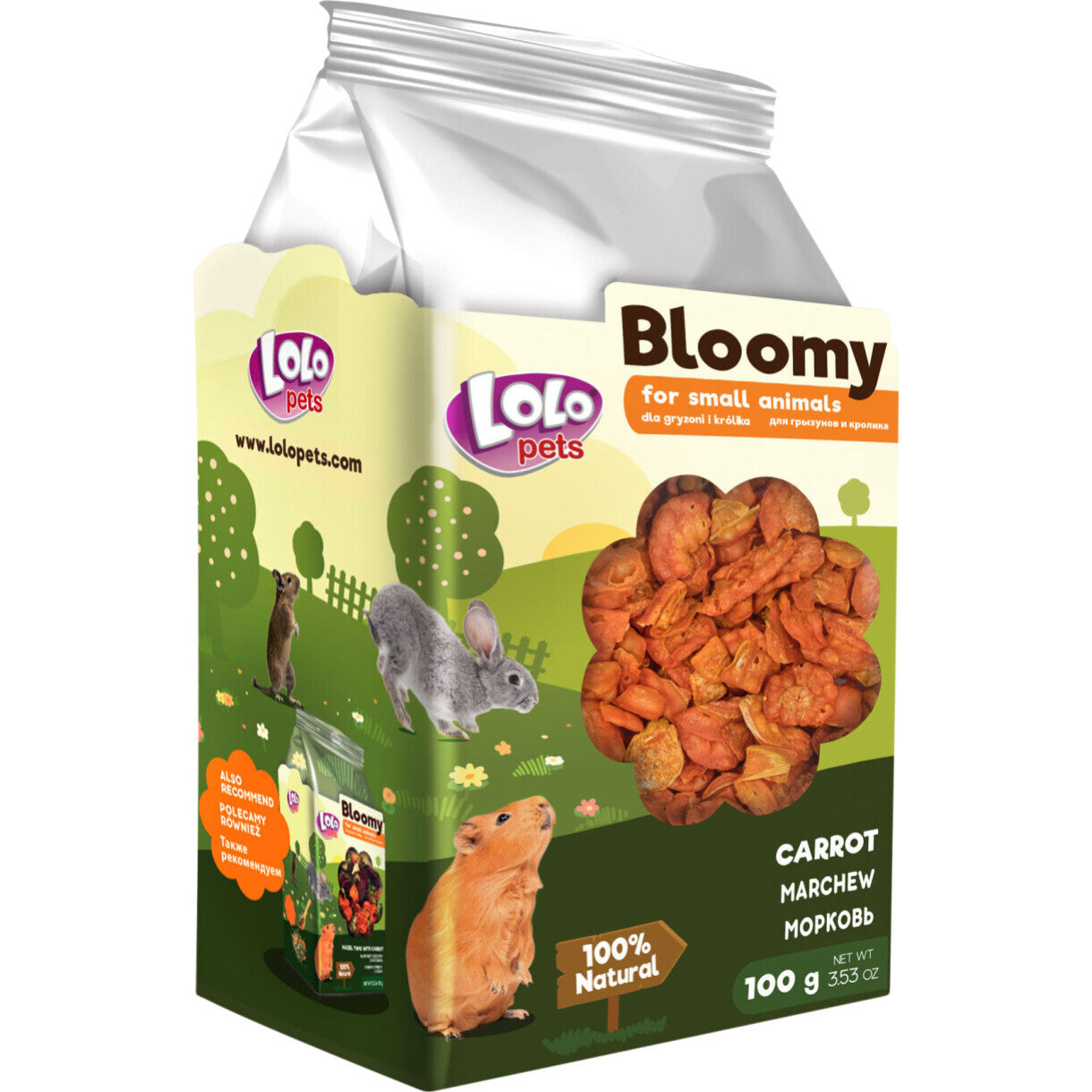 100 gr Lolo Bloomy Snack mit getrockneten Karotten für Kaninchen und Nagetiere