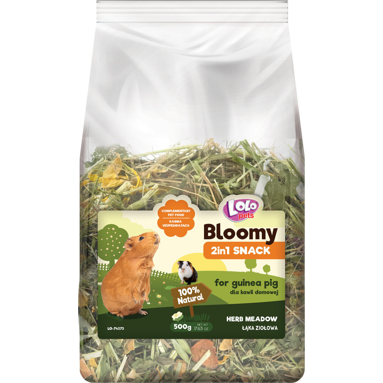 500 gr Lolo Bloomy 2 in1 Snack mit Kräutern und Heu für Meerschweinchen