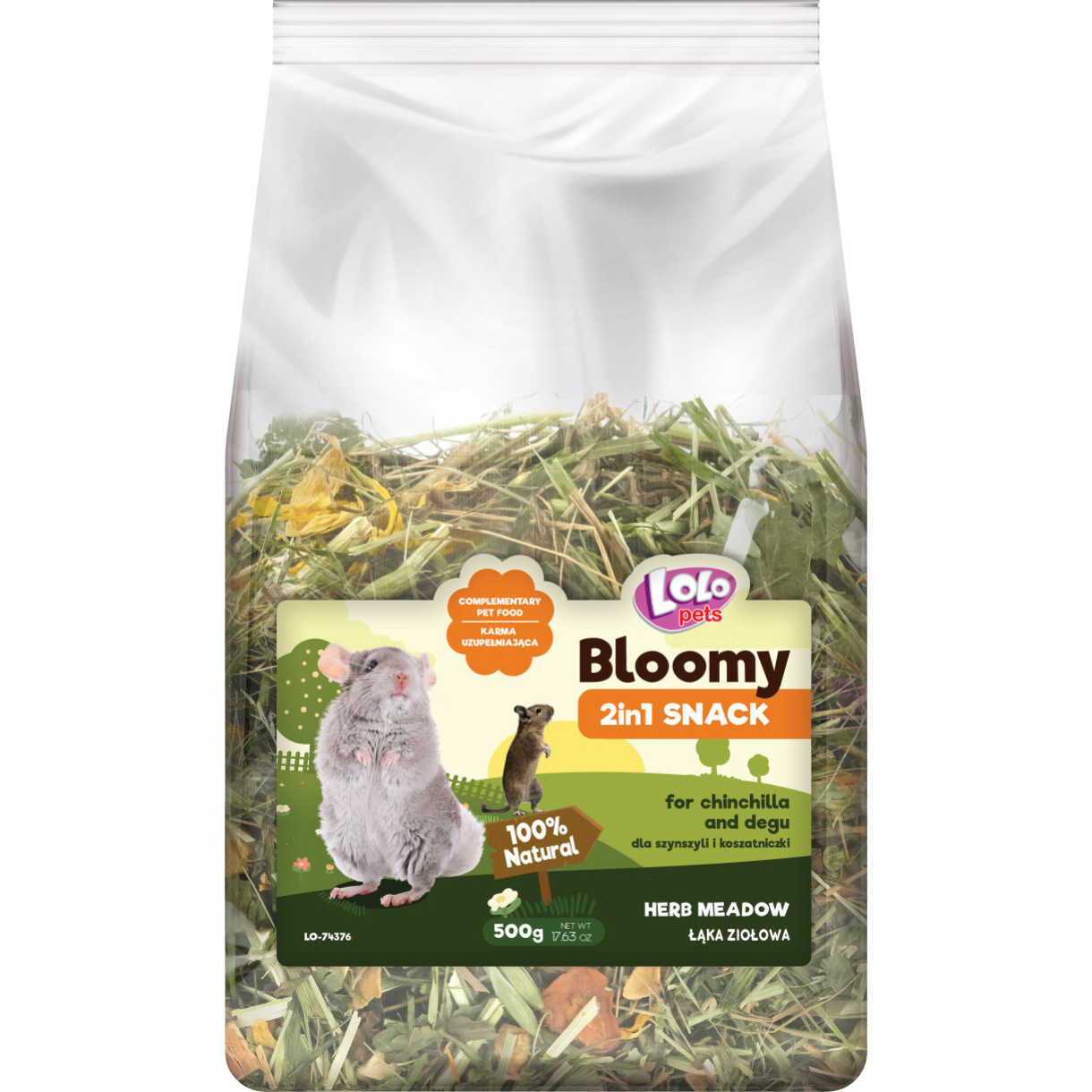 500 gr Lolo Bloomy 2 in1 Snack mit Kräutern und Heu für Chinchillas und Degus