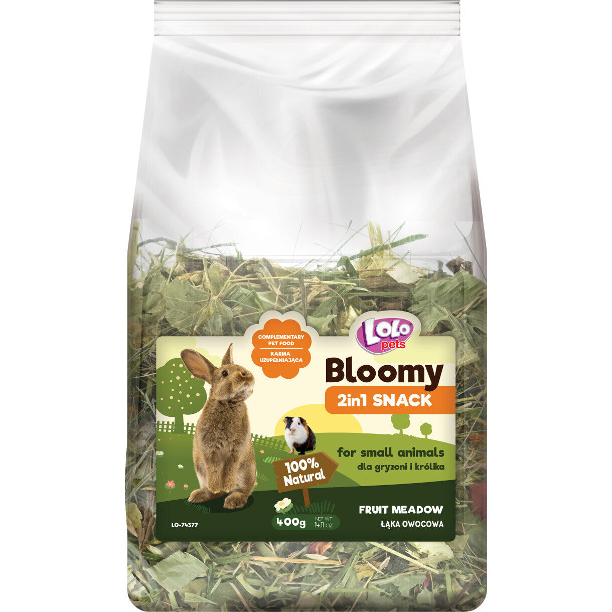 400 gr Lolo Bloomy 2 in1 Snack mit Kräutern und Heu für Kaninchen und Nager