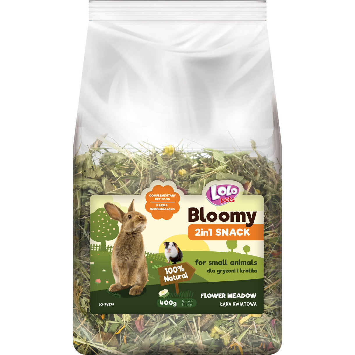 400 gr Lolo Bloomy 2 in1 Snack mit Blumen und Heu für Kaninchen und Nager