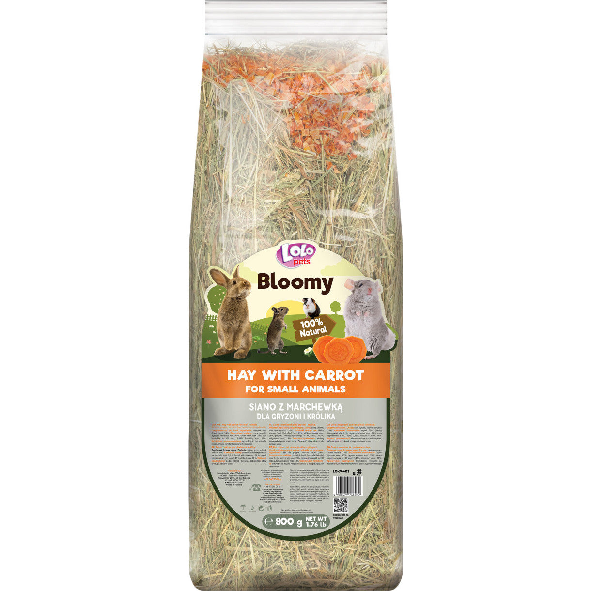 800 gr Lolo Bloomy Heu mit Karotten für Kaninchen und Nagetiere