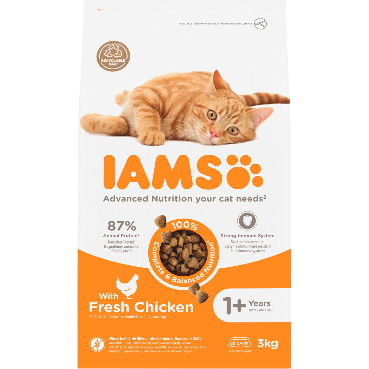 3 kg Iams Vitality Katzenfutter für ausgewachsene Katzen mit Huhn von 1 bis 6 Jahren