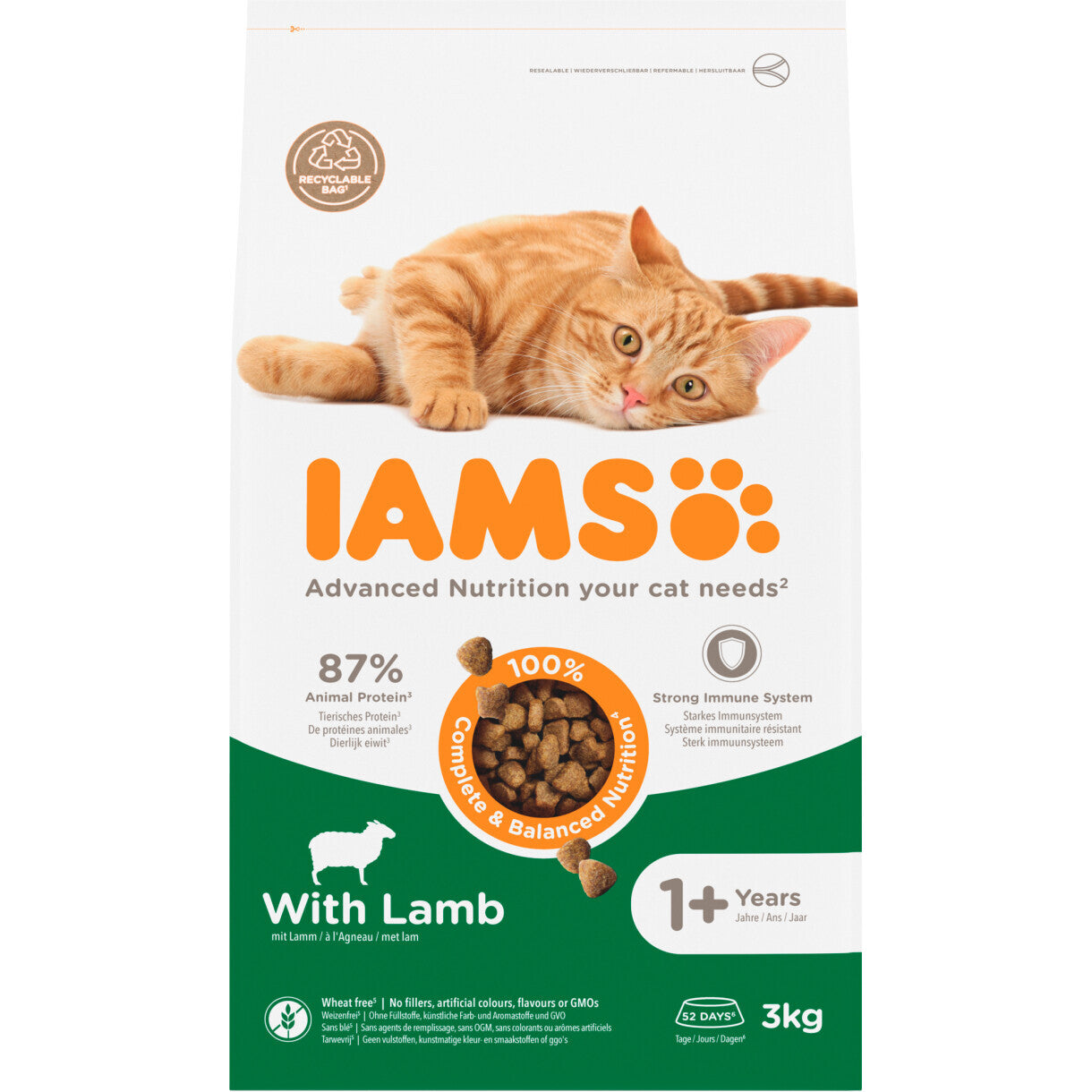 3 kg Iams Vitality Katzenfutter mit Lammfleisch für ausgewachsene Katzen
