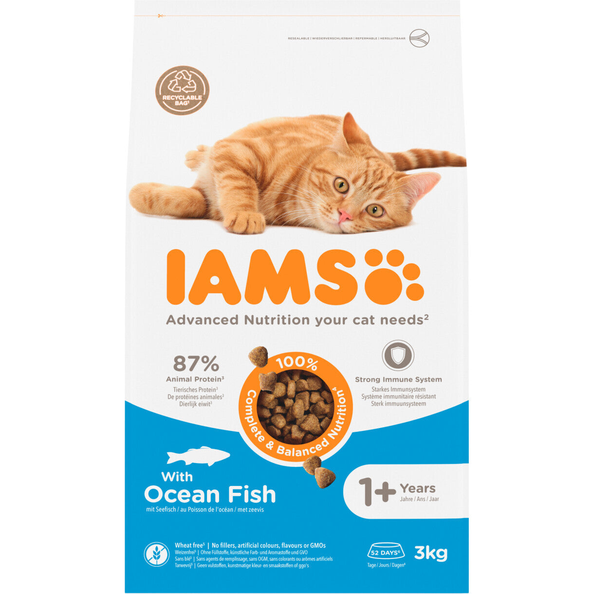 3 kg Iams Vitality Katzenfutter mit Seefisch für ausgewachsene Katzen