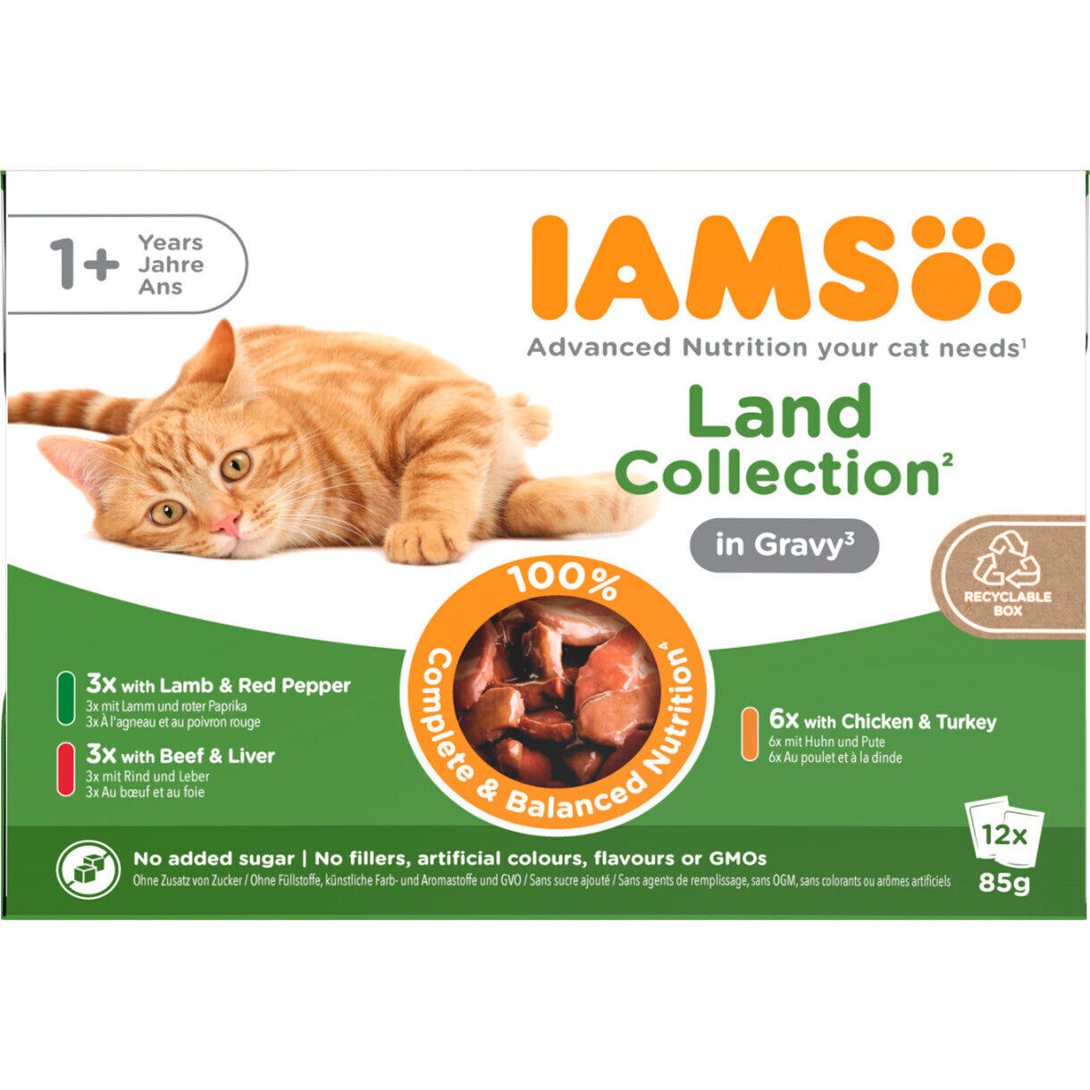 12 x 85 gr Iams DELIGHT Katzennassfutter - Fleisch in Soße - Menübox