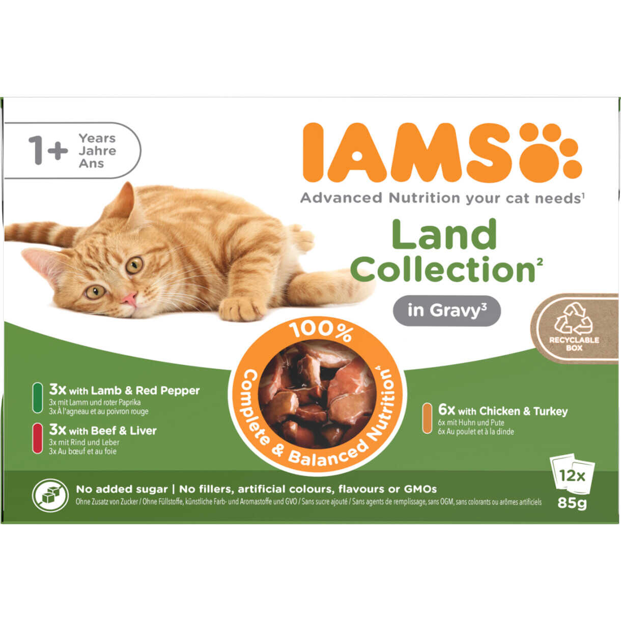12 x 85 gr Iams DELIGHT Katzennassfutter - Fleisch in Soße - Menübox