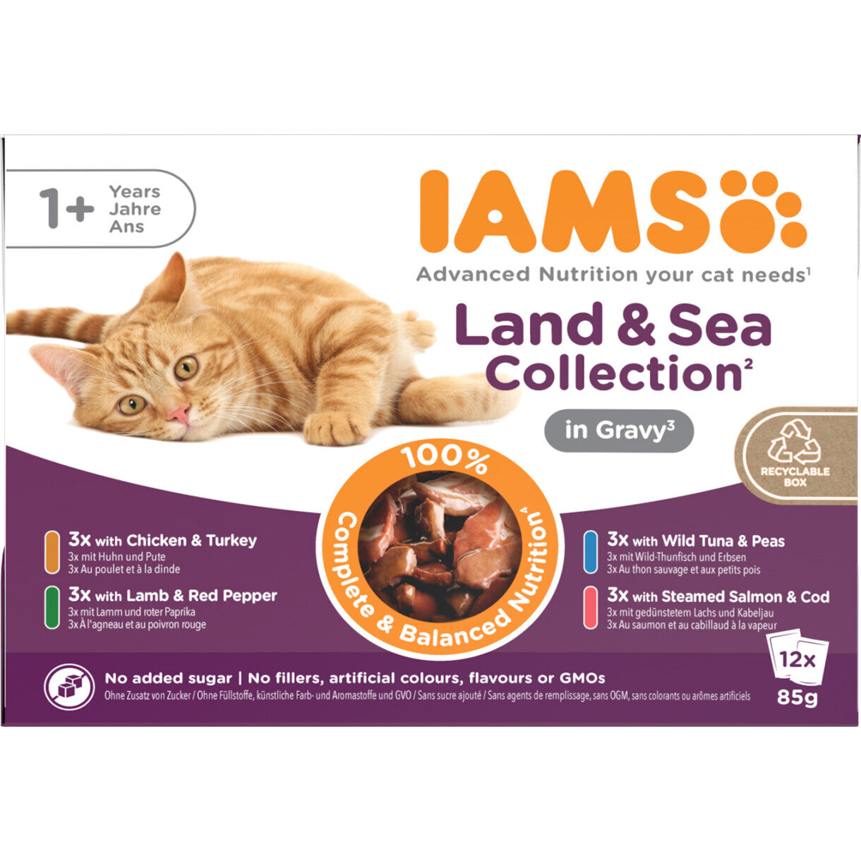 12 x 85 gr Iams DELIGHT Katzennassfutter - Fisch und Fleisch in Soße - Menübox
