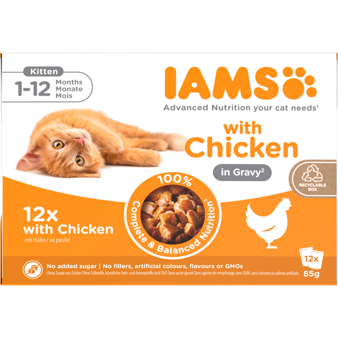 12 x 85 gr Iams DELIGHT Kitten Nassfutter - Huhn in Soße - Menübox