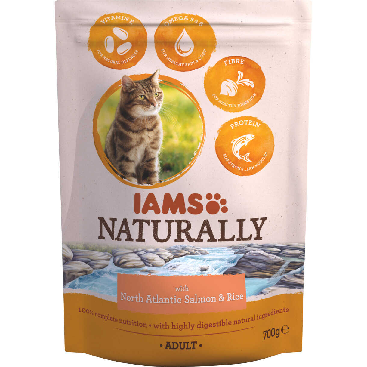 Iams Katzenfutter Natürlich mit Lachs für ausgewachsene Katzen von 1 bis 6 Jahren