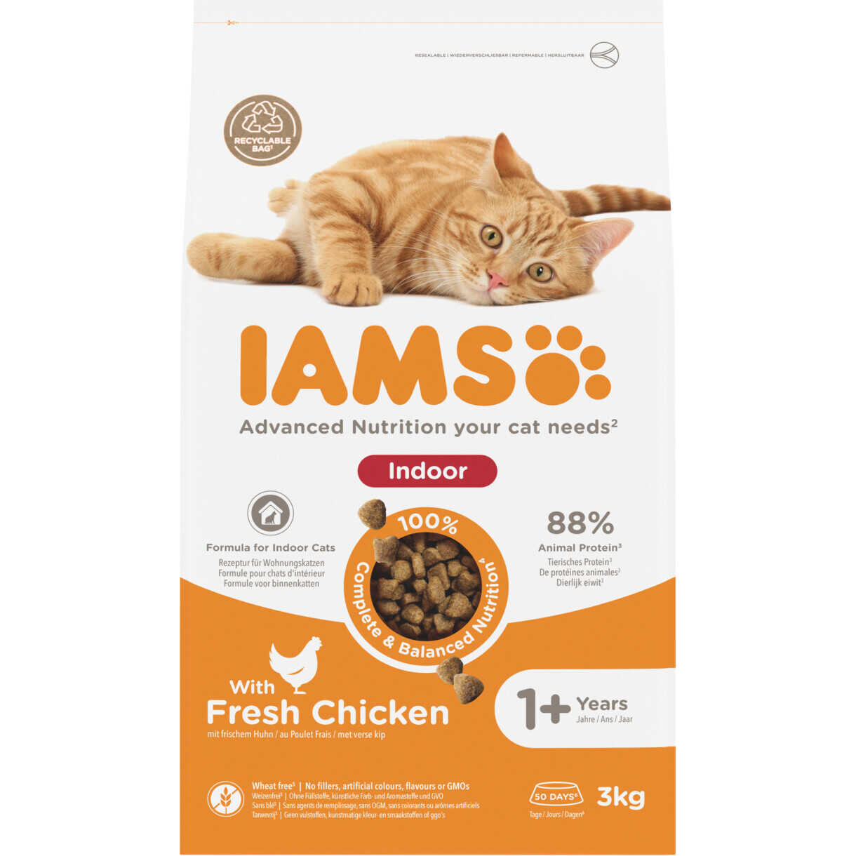3 kg Iams Vitality Katzenfutter für Wohnungskatzen ab 1 Jahr