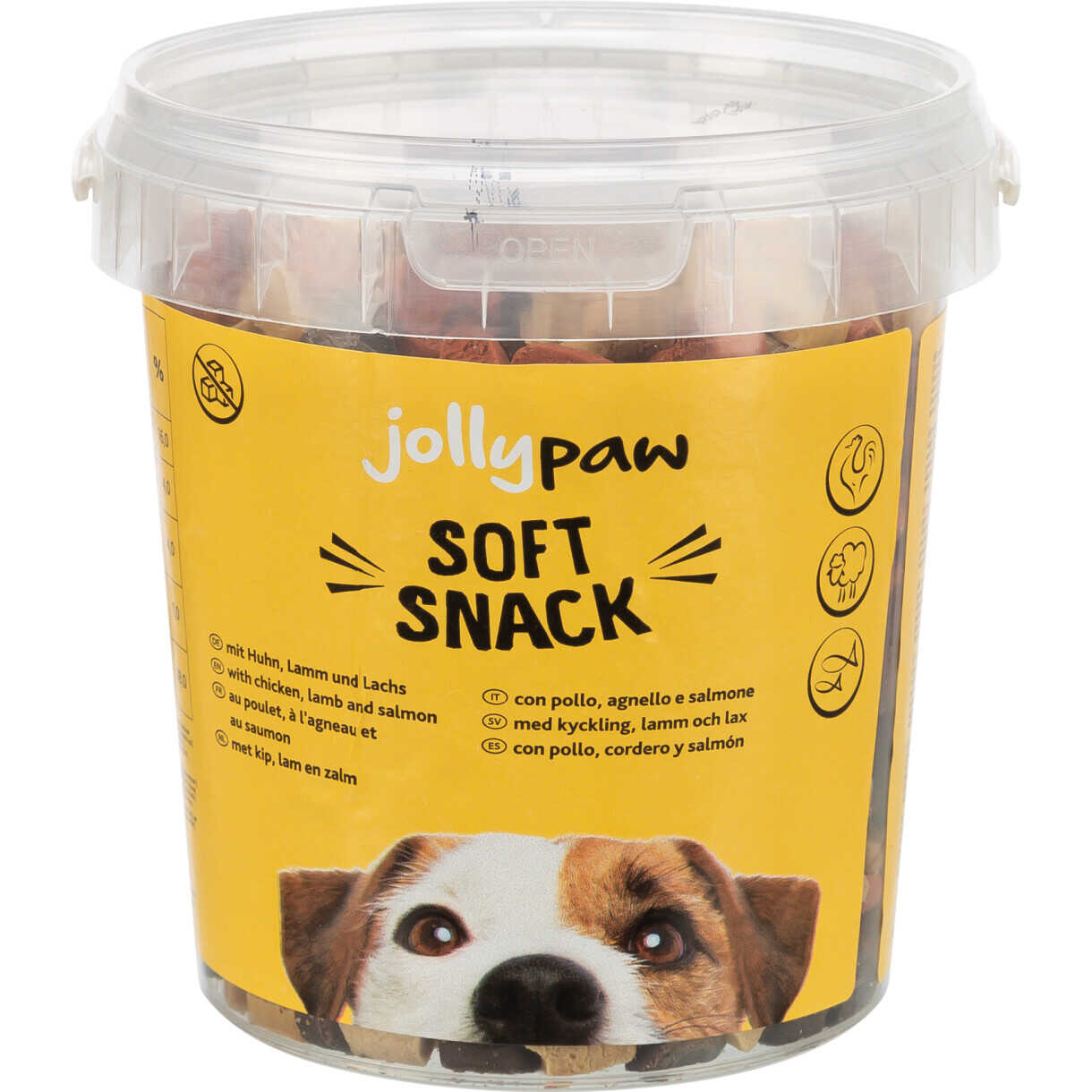 Jolly Paw Soft Snack-Mix mit Huhn, Lamm und Lachs Eimer, 500 g