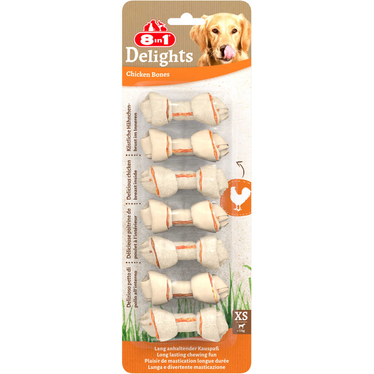 8in1 Delights Kauknochen mit Huhn für saubere Zähne bei Hunden