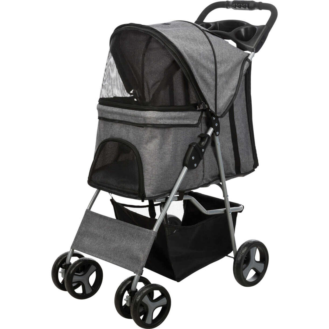 Trixie Kinderwagen für Hunde bis zu 15 kg Hund - 47 x 100 x 80 cm - grau