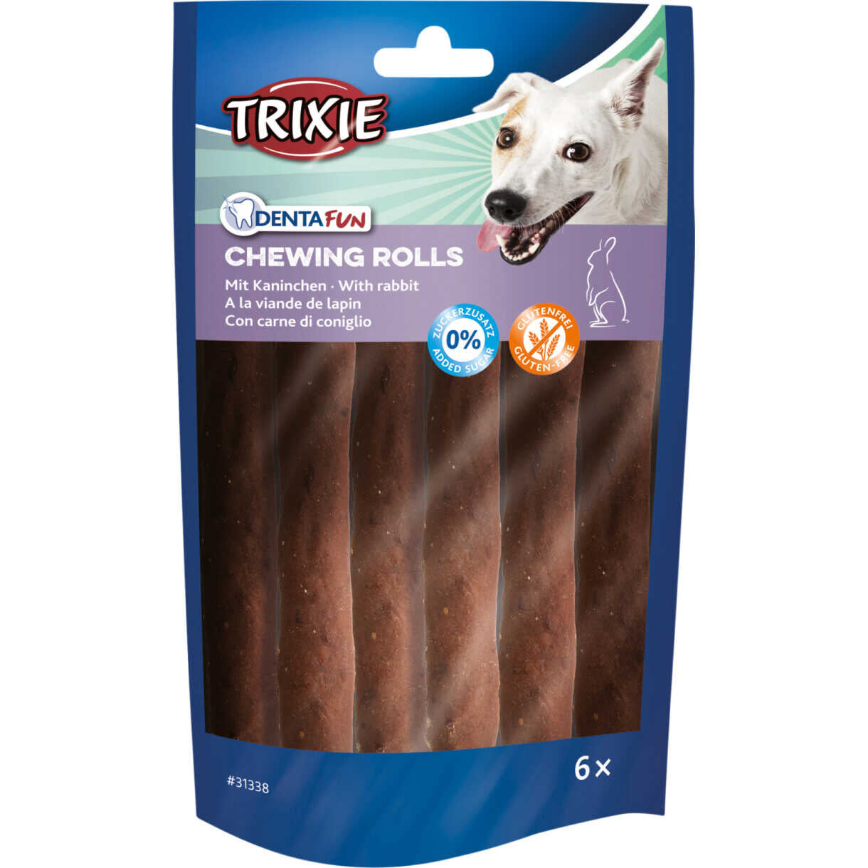 6 Stück Trixie Denta Fun Kaustangen mit Kaninchen für Hunde 12 cm