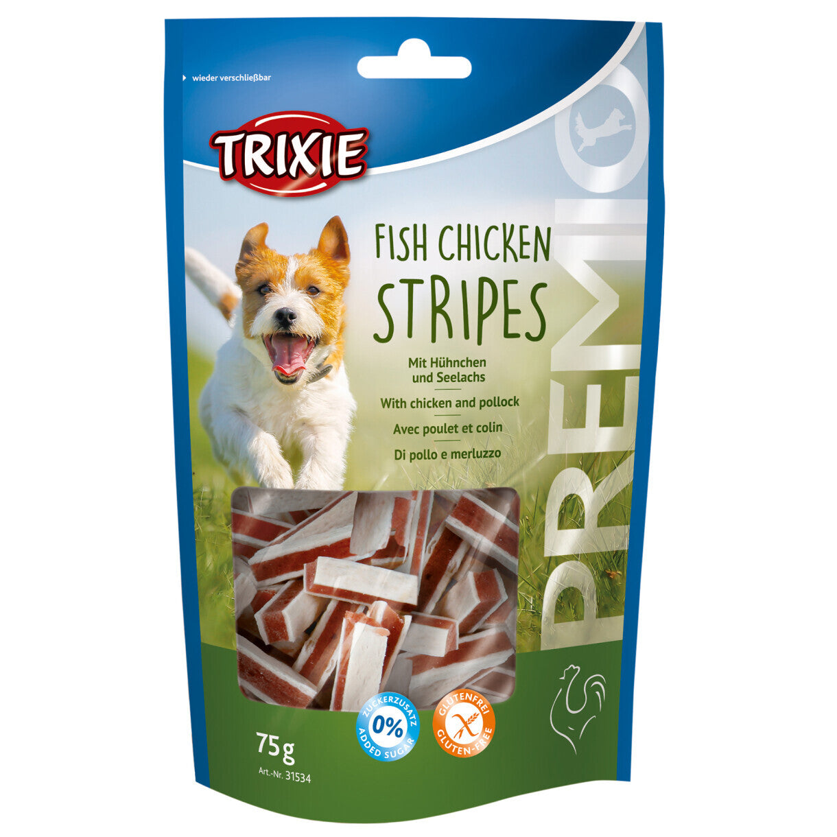 Trixie Premio Stripes Hundesnack mit Huhn und Lachs - glutenfrei