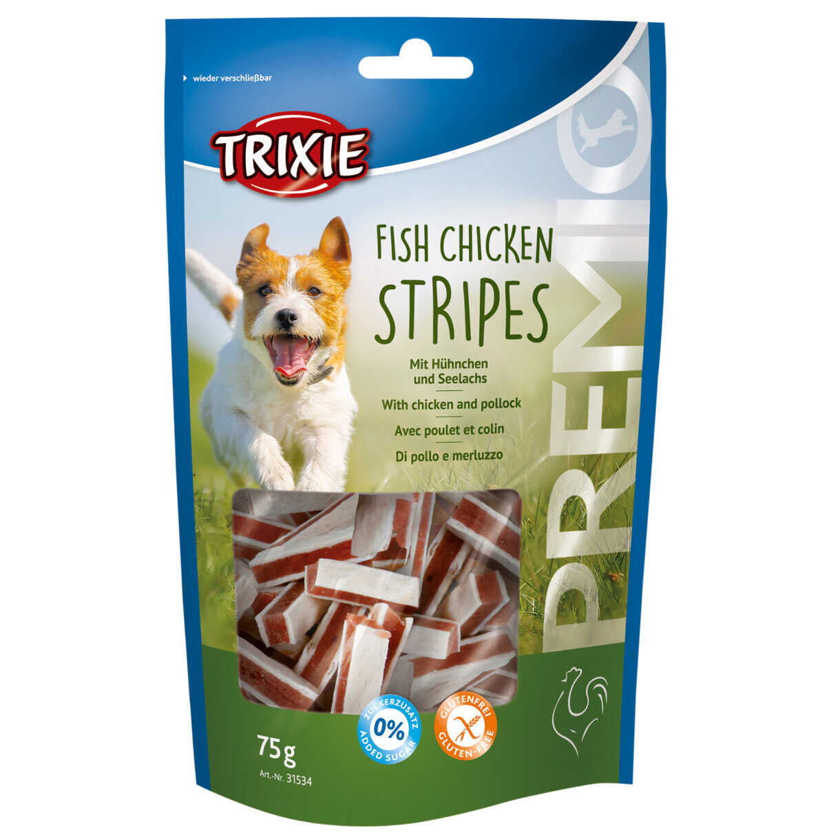 Trixie Premio Stripes Hundesnack mit Huhn und Lachs - glutenfrei