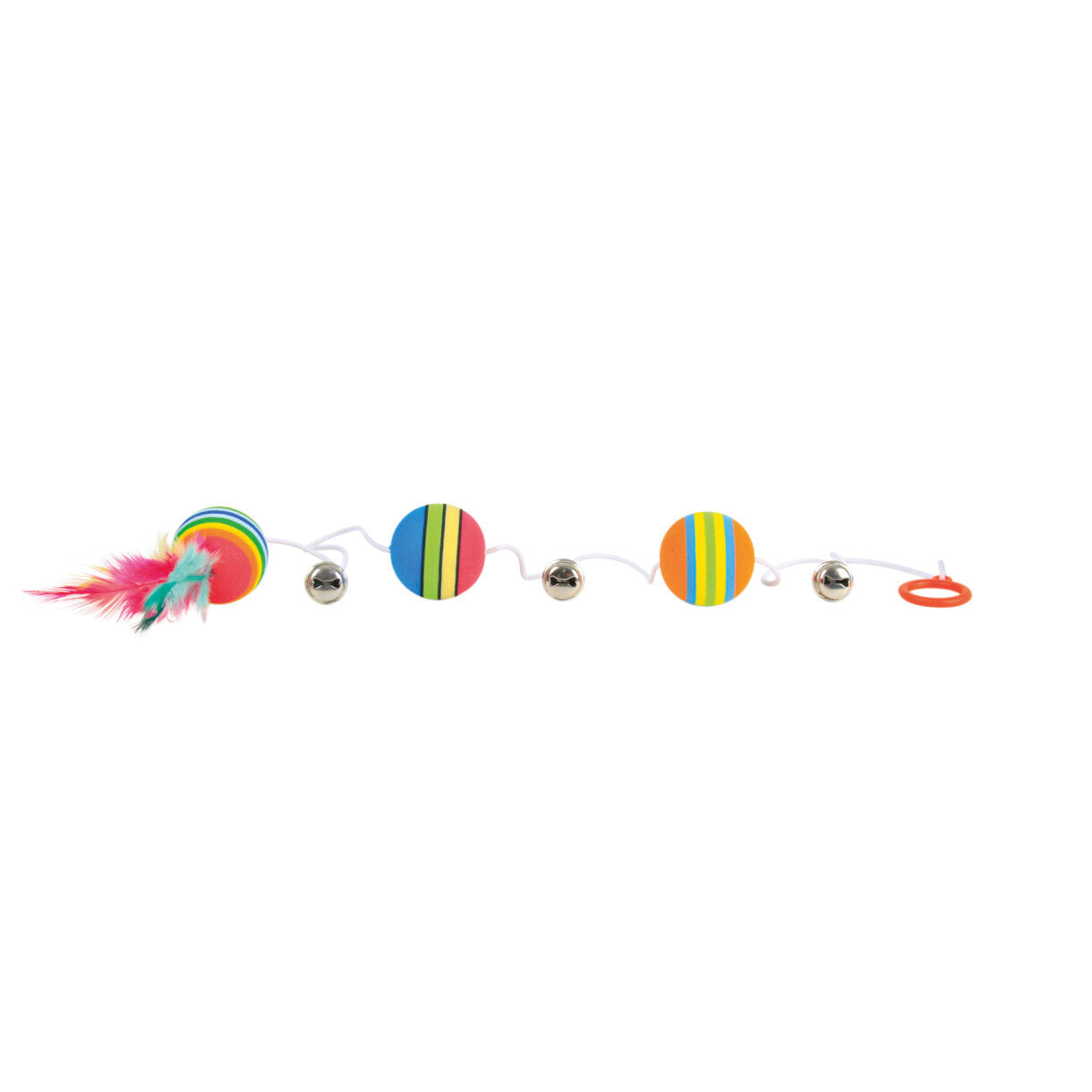 Trixie Katzenspielzeug 3 Stück Elastische Regenbogenbälle mit Federn und Hufglocken 80 cm - ø 3,5 cm