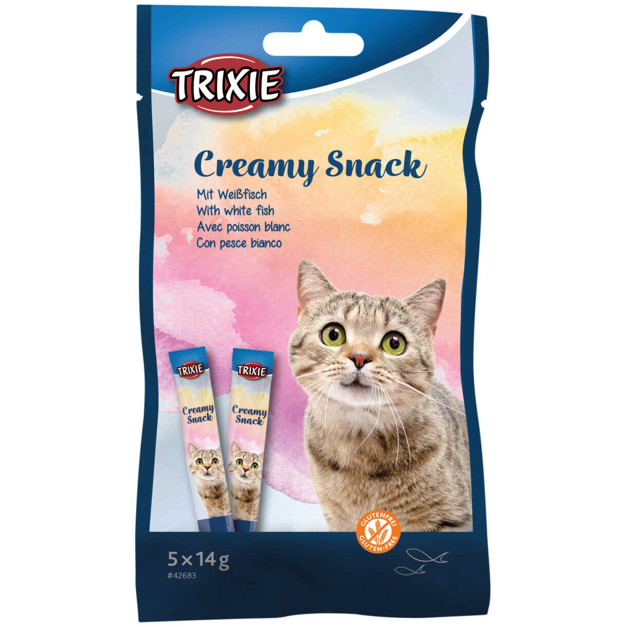 Trixie cremiger Katzensnack mit Thunfisch und Weißfisch 5 x 14 g - glutenfrei
