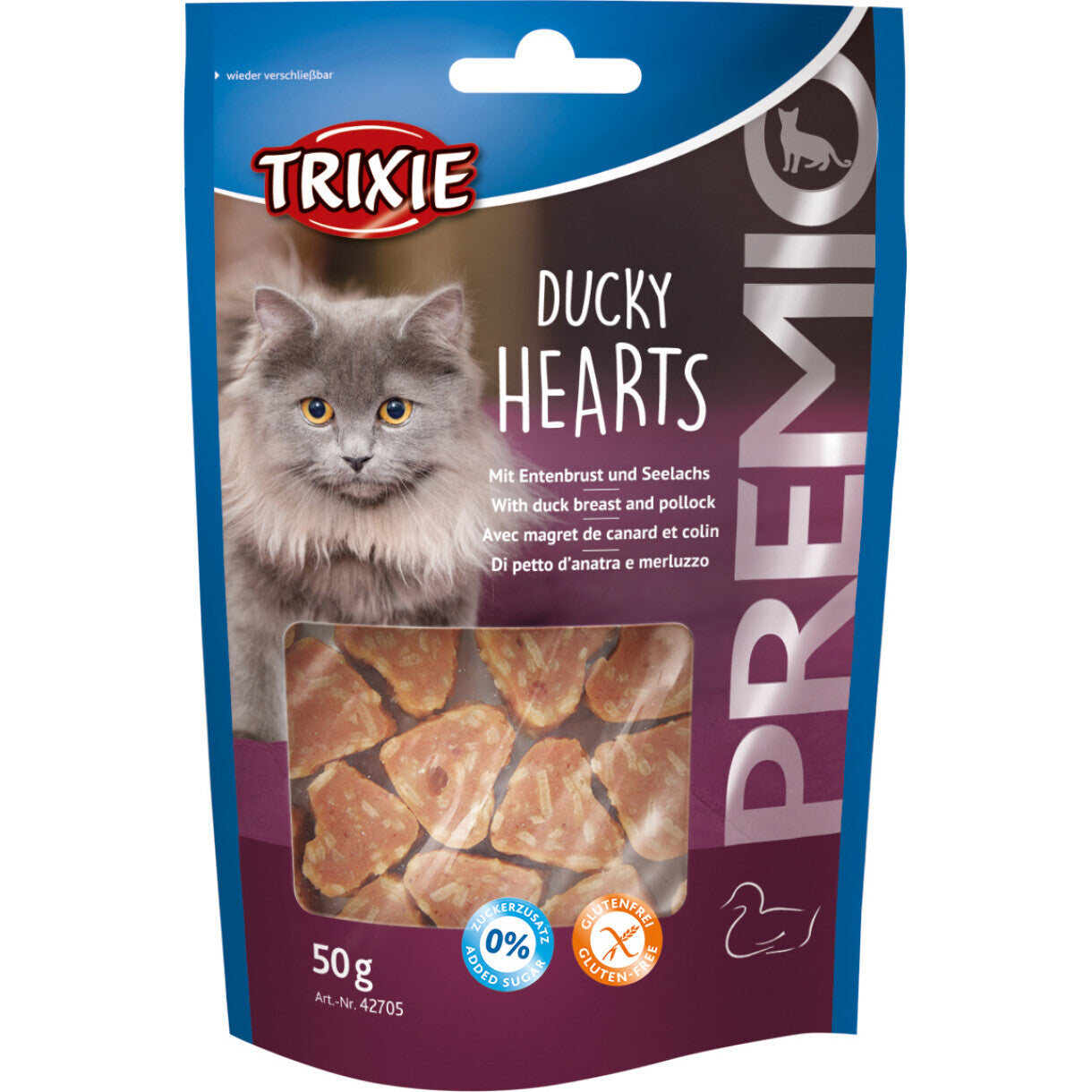 Trixie Katzensnack in Herzform Entenbrust und Segelfisch 50 g - gluten- und zuckerfrei
