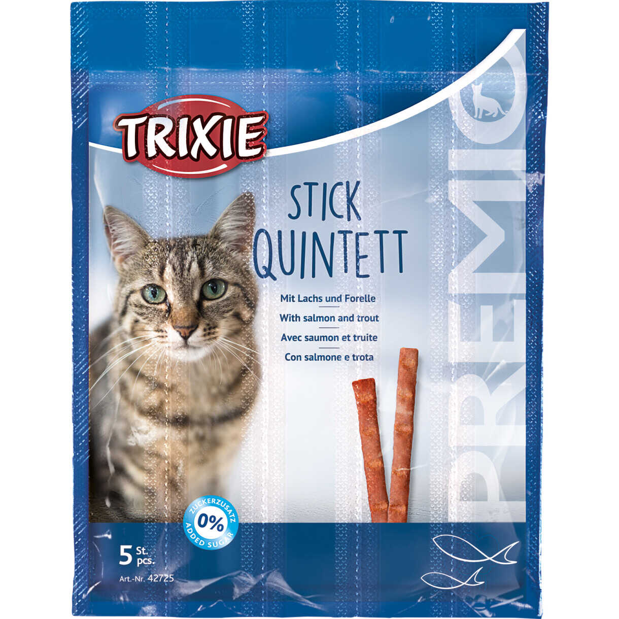 Trixie Katzenleckerli Quadro-Sticks mit Lachs und Forelle 5 x 5 g - zuckerfrei