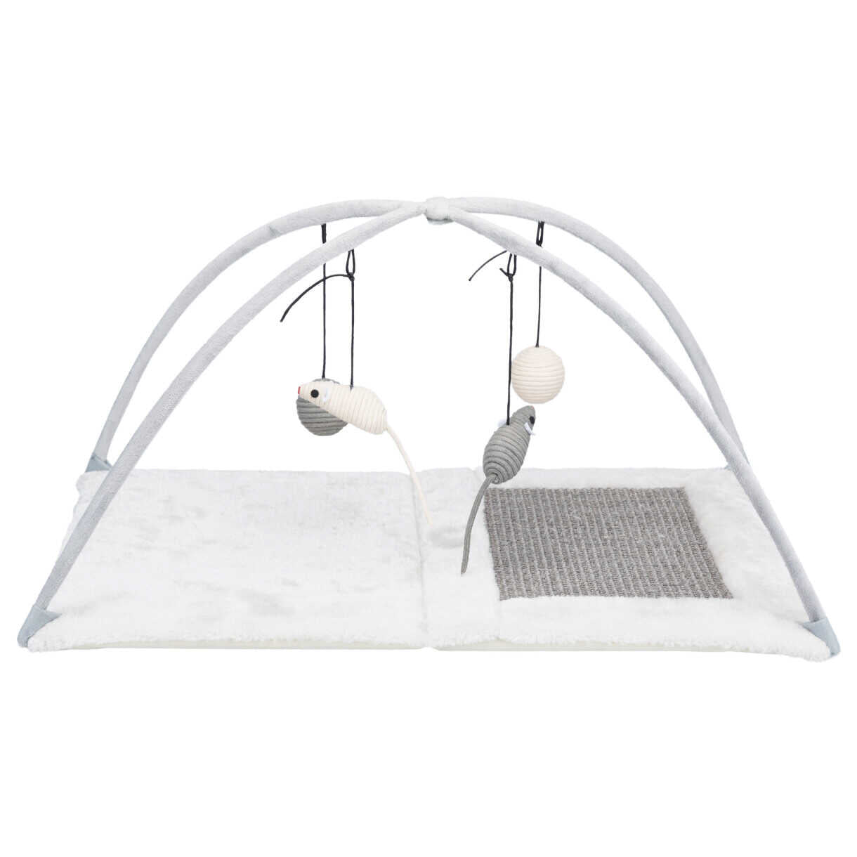 Trixie Kratzmatte mit Spielzeug an einer Schnur 60 x 33 x 42 cm grau und hellgrau