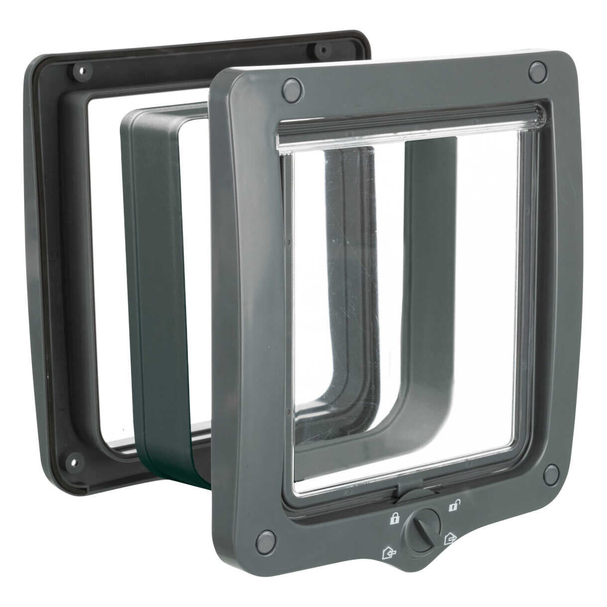 Trixie 4-Wege-Katzentür Nr. 8 mit Tunnel XL 24 x 28 cm grau