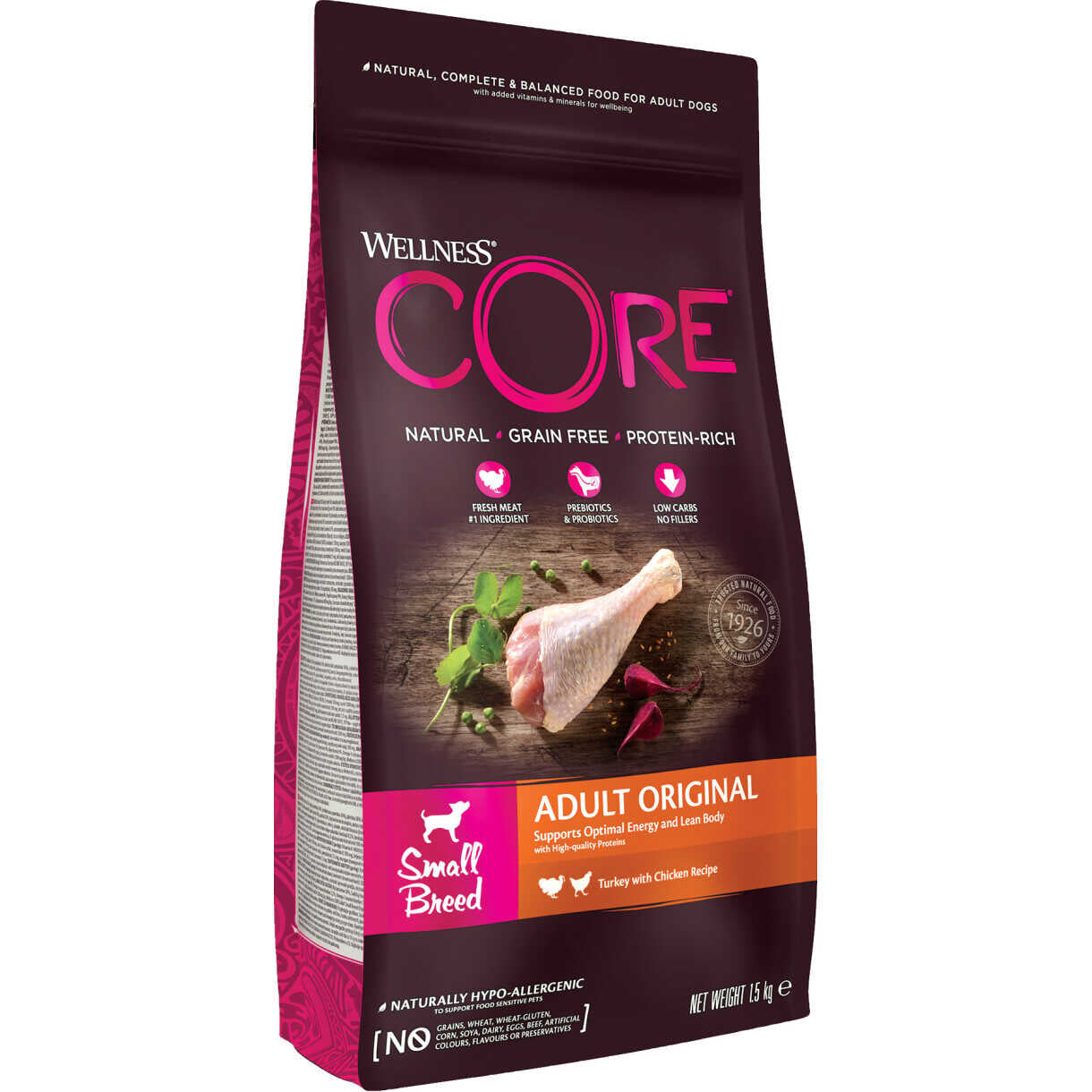 1,5 kg CORE Hundefutter Adult Small Breed Original mit Huhn und Truthahn - getreidefrei