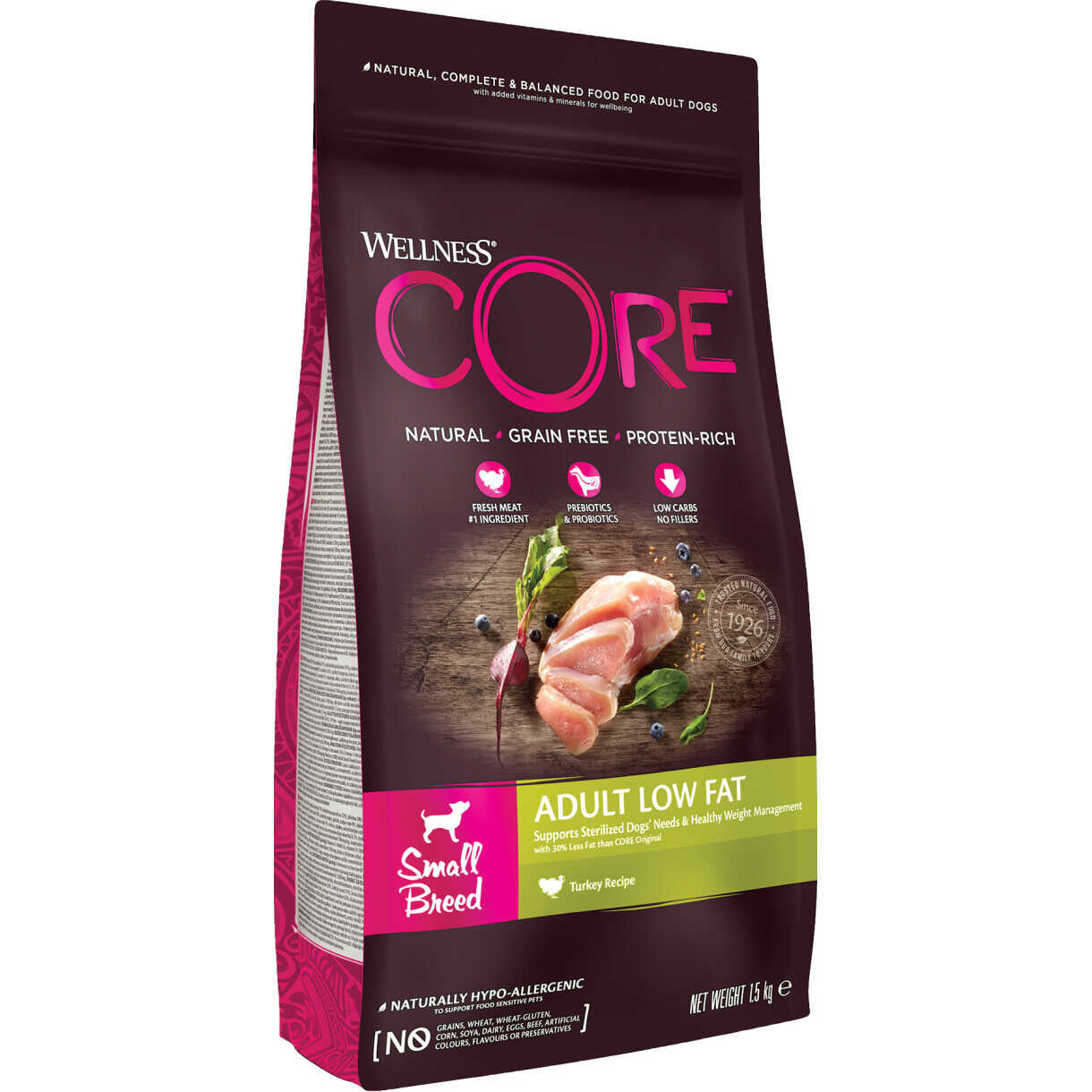 1,5 kg CORE LOW FAT Hundefutter Adult Small Breed mit Pute und Huhn - getreidefrei
