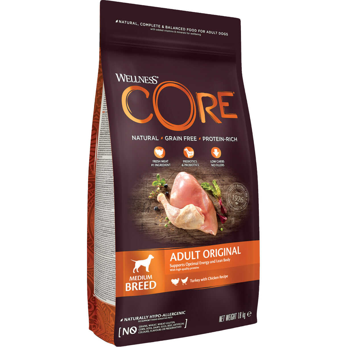 1,8 kg CORE Hundefutter Adult Medium Breed mit Huhn und Truthahn - getreidefrei