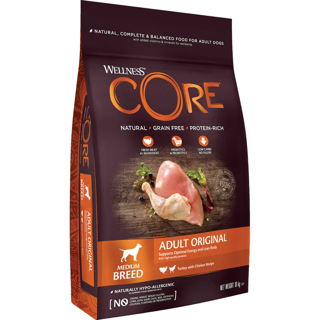 10 kg CORE Hundefutter Adult Medium Breed mit Huhn und Truthahn - getreidefrei