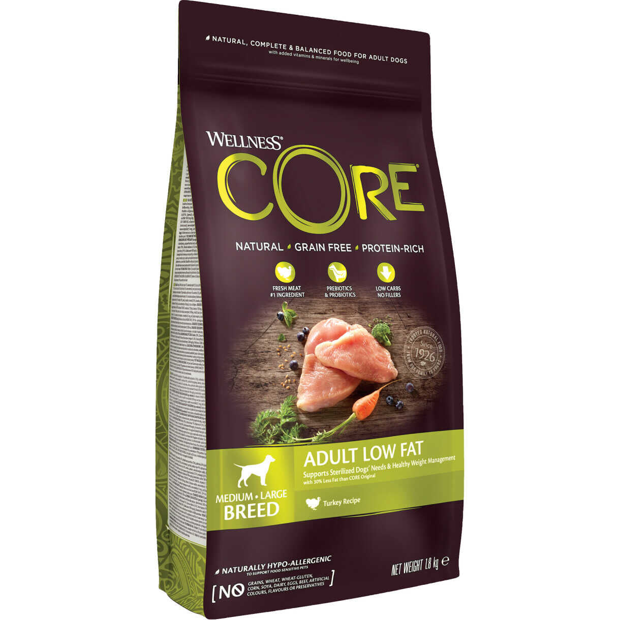 1,8 kg CORE LOW FAT Hundefutter Adult medium - Große Rassen mit Pute und Huhn - getreidefrei