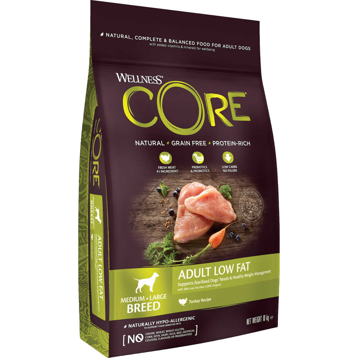 10 kg CORE LOW FAT Hundefutter Adult medium - Große Rassen mit Pute und Huhn - getreidefrei