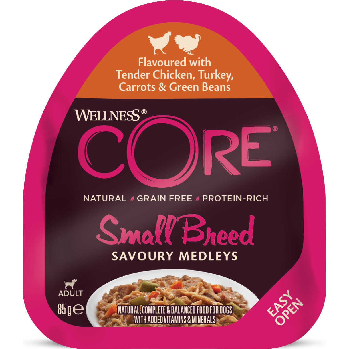 85 g CORE Nassfutter für kleine Hunde mit Huhn - Pute und Gemüse - getreidefrei
