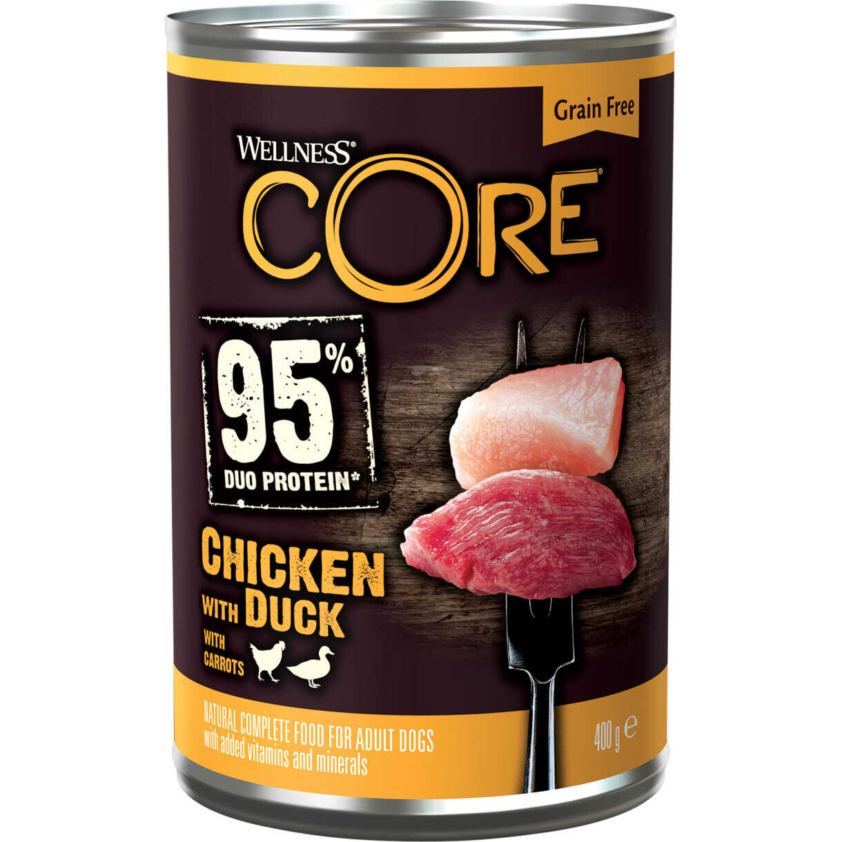 400 g CORE 95 Hundenassfutter mit Huhn mit Ente und Karotten