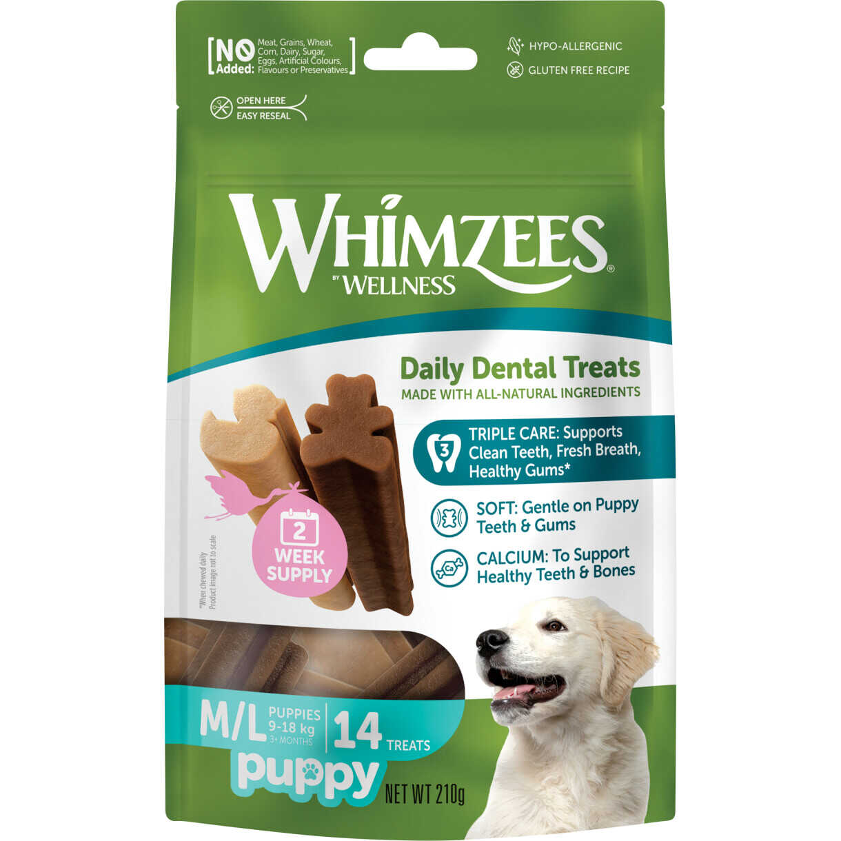 14 Stück Whimzees Dental Stix M/L für mittelgroße Welpen 9-18 kg
