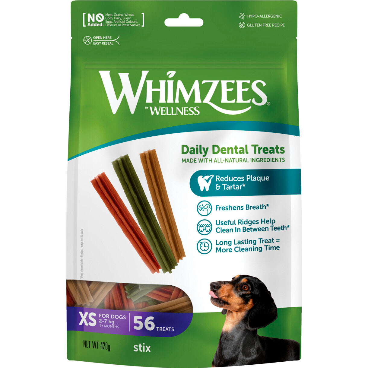 56 Stück Whimzees denta stix XSmall für kleine Hunde von 2 bis 7 kg - glutenfrei