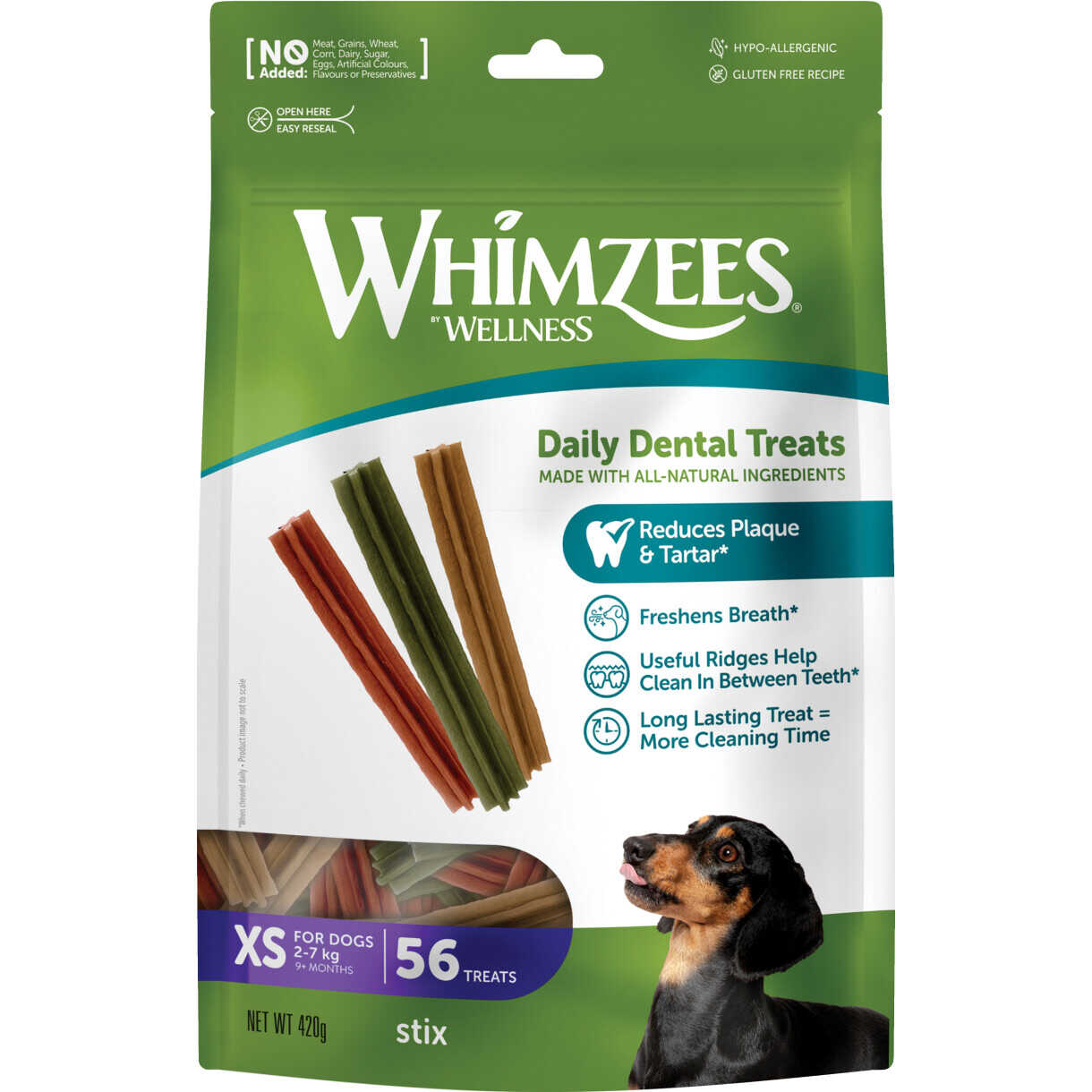 56 Stück Whimzees denta stix XSmall für kleine Hunde von 2 bis 7 kg - glutenfrei