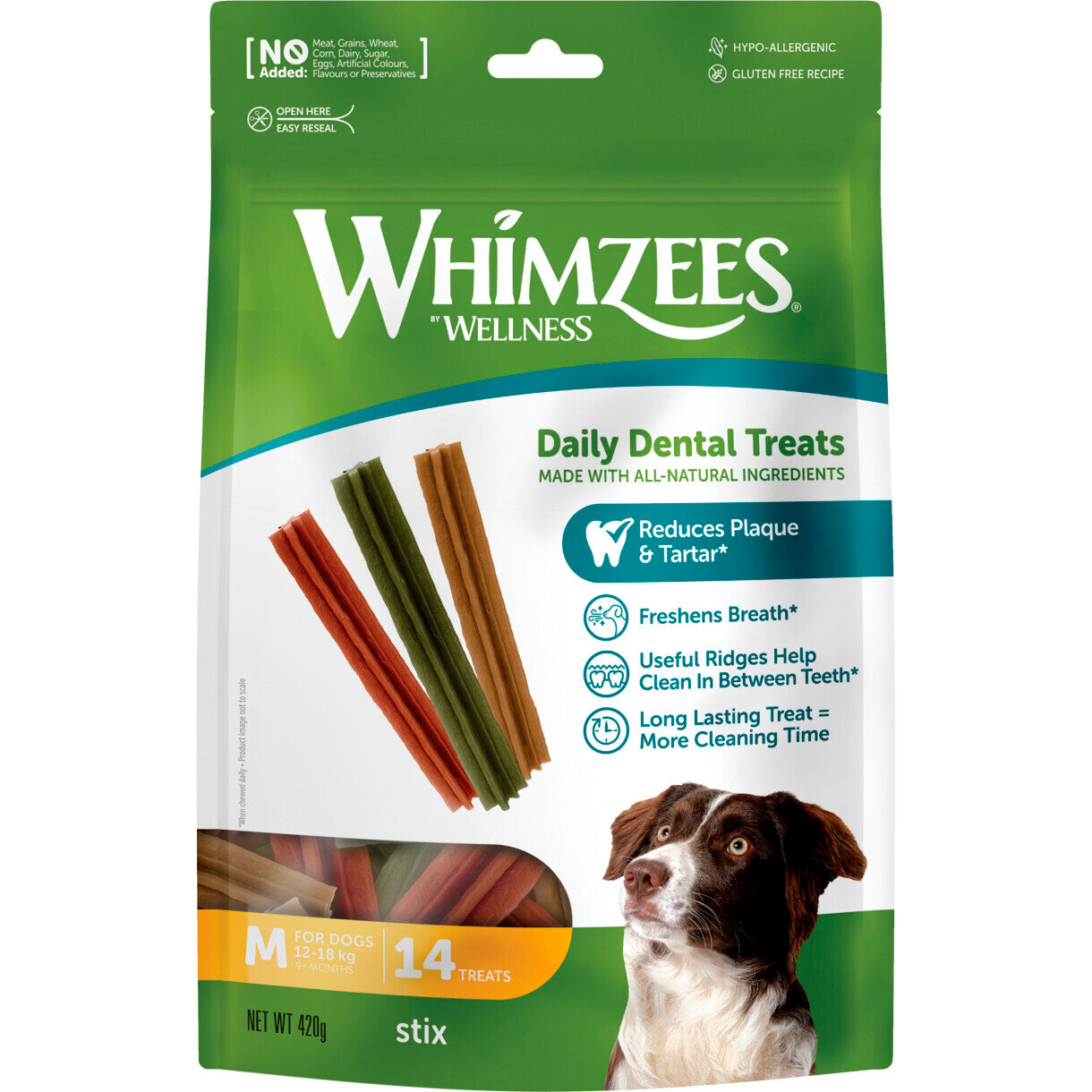 14 Whimzees denta stix Medium Hunde von 12 bis 18 kg - glutenfrei