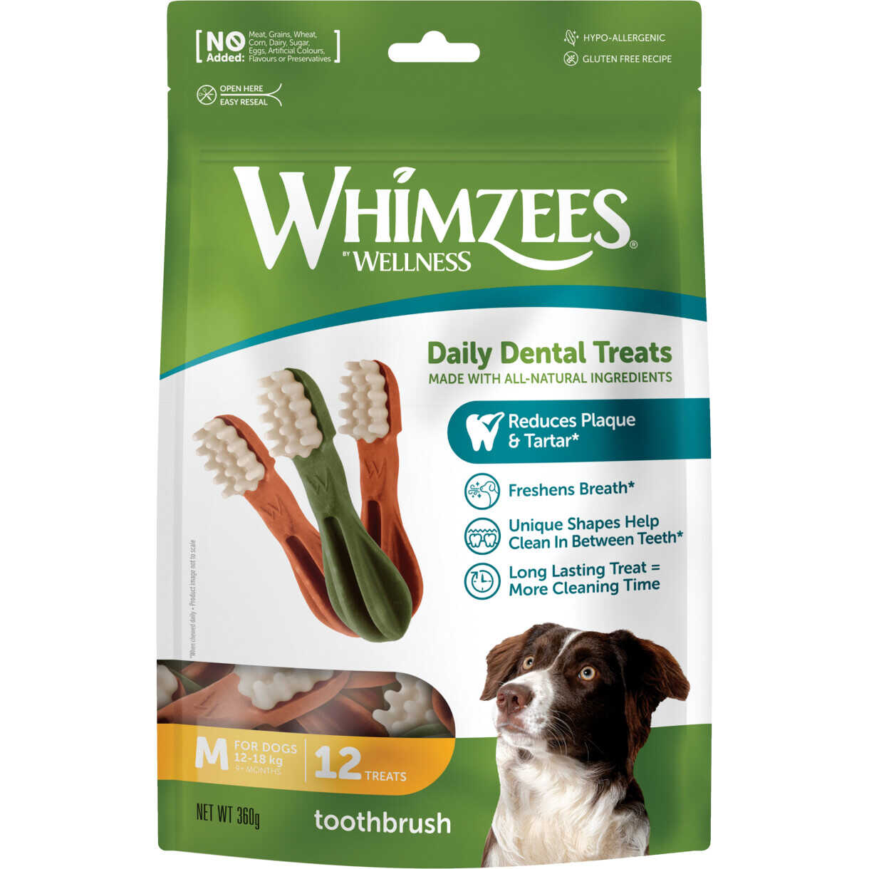 12 Whimzees Zahnbürste Star M für mittelgroße Hunde - 360 g