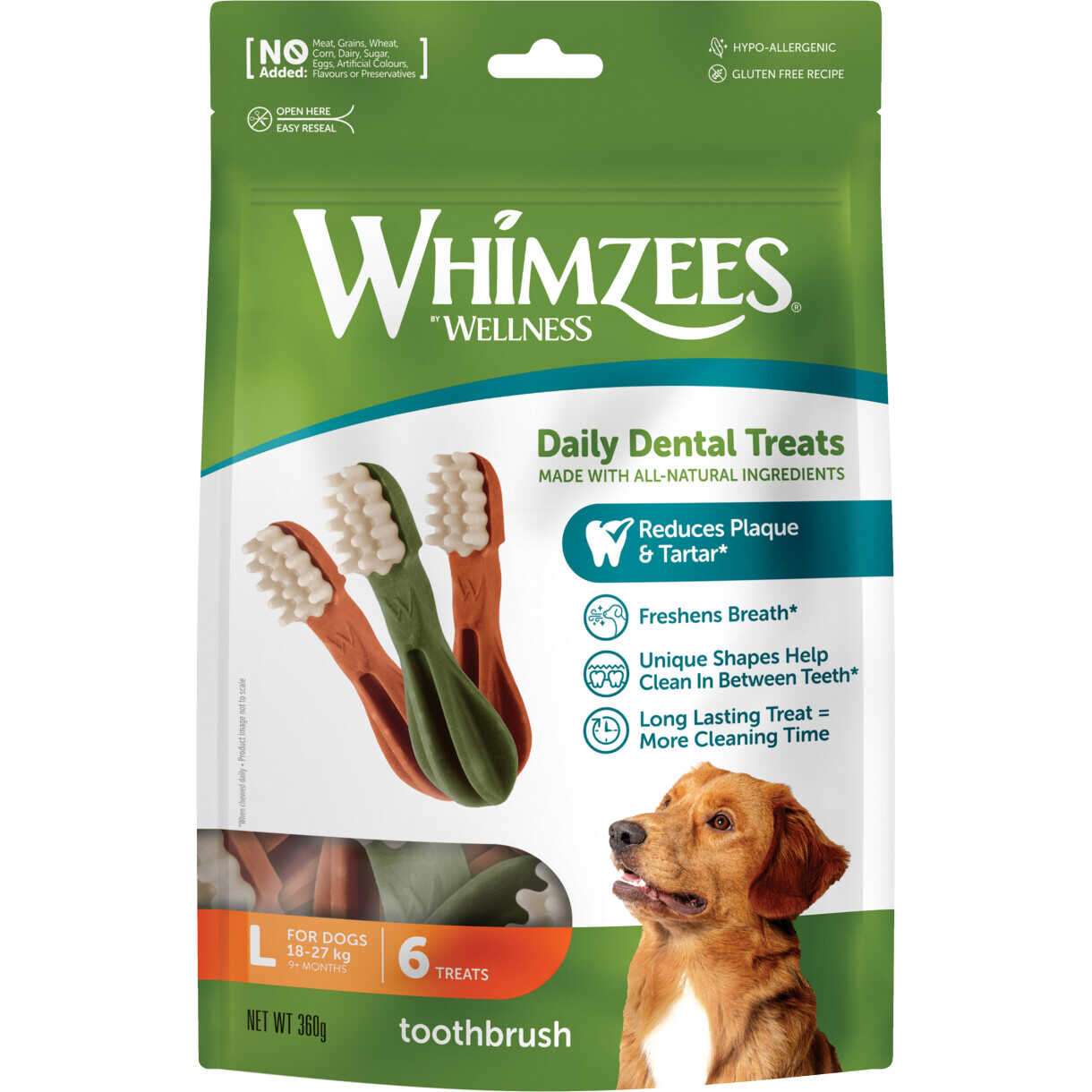 6 Whimzees Zahnbürste Star L für große Hunde - 360 g