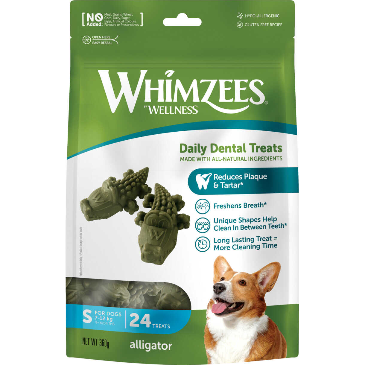 Whimzees Alligator Hundeleckerli klein - für Hunde von - 7 bis 12 kg - glutenfrei