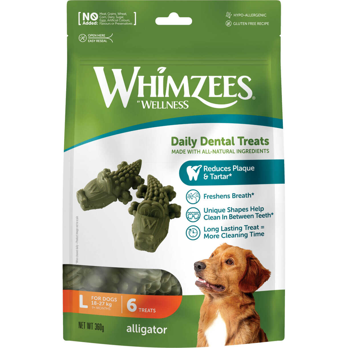 Whimzees Alligator Hundeleckerli - Large - für große Hunde 18 bis 27 kg - glutenfrei