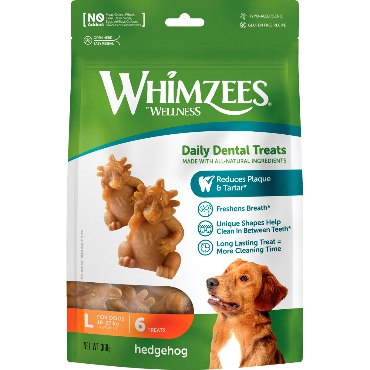 Whimzees Hedgehog Dog Treats Large - für große Hunde - 18 bis 27 kg - glutenfrei