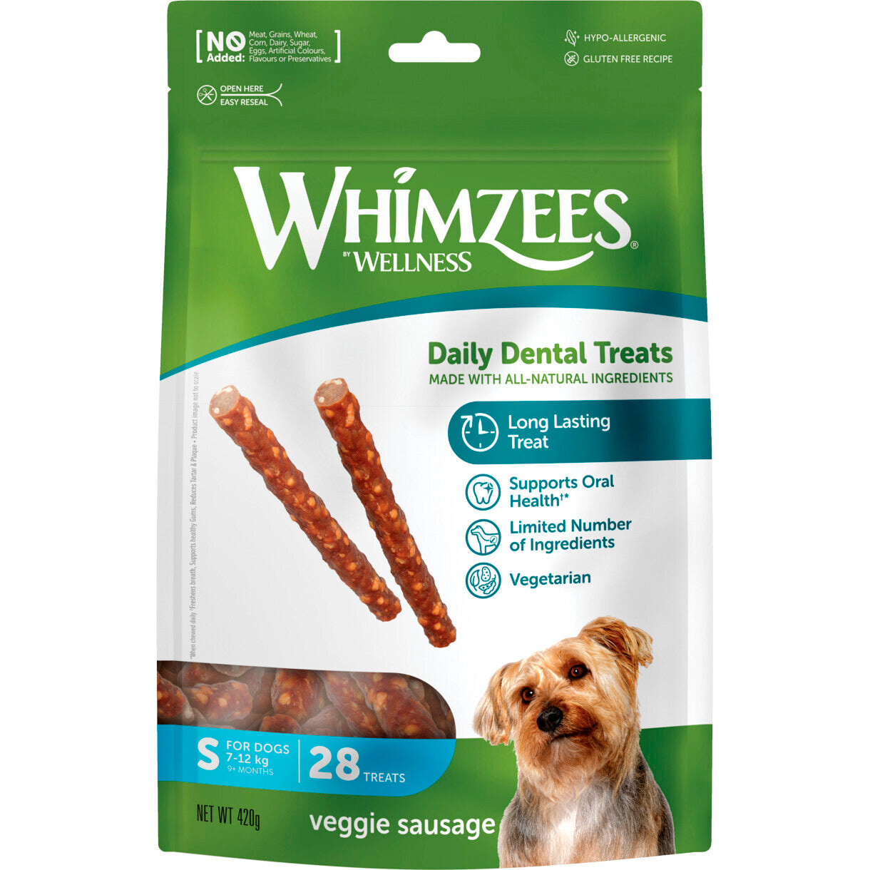 28 Whimzees Veggie-Würstchen für kleine Hunde von 7 bis 12 kg - glutenfrei