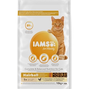 10 kg IAMS for Vitality Hairball Ausgewachsene Katzen Huhn 1 Jahr +
